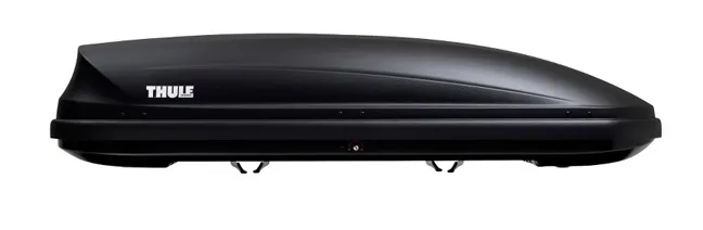 Schwarze Thule Ocean 780 Dachbox im Seitenprofil